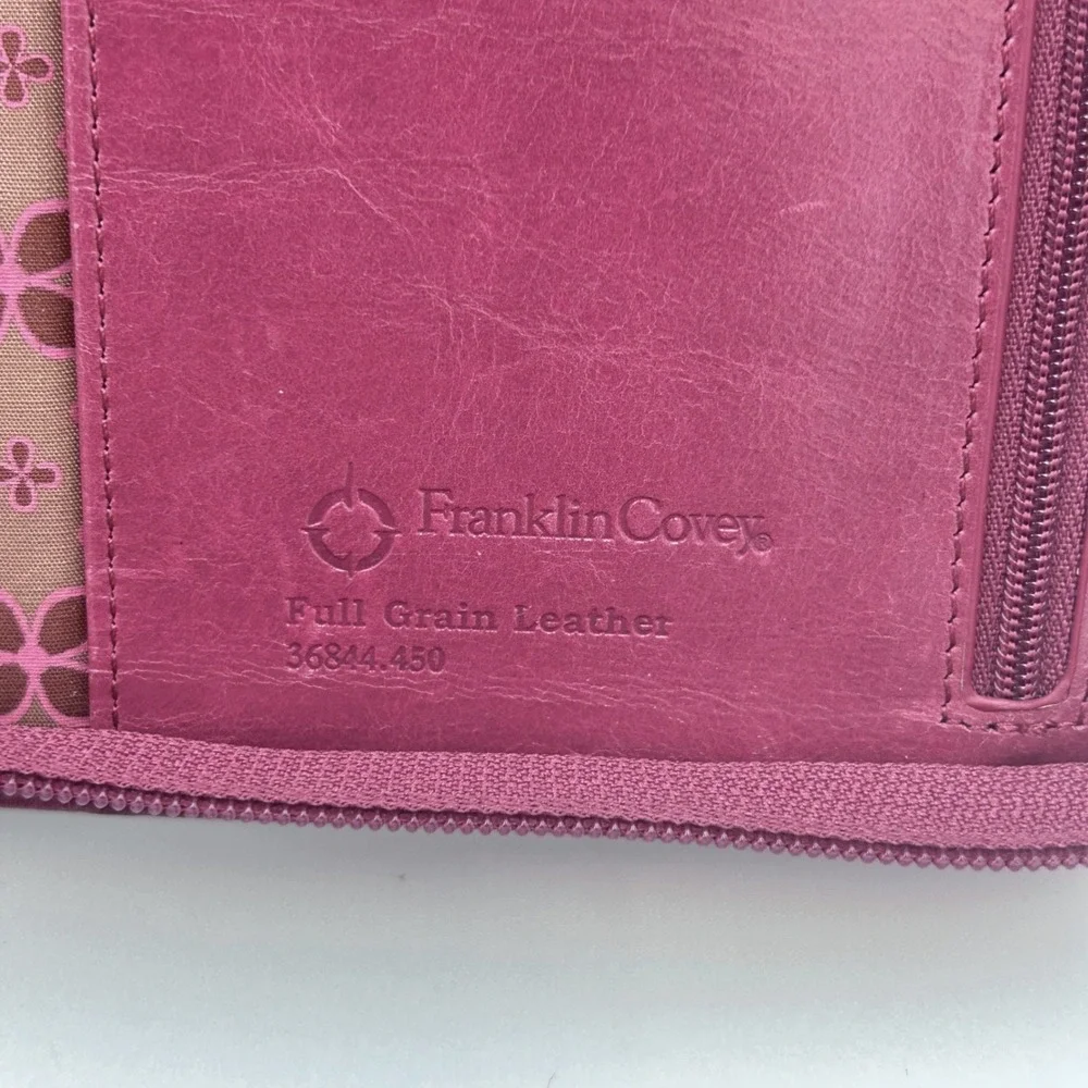 Franklin Covey Full Grain Leather Day Planner Binder Classic 7-Ring Zip Pink Y2K